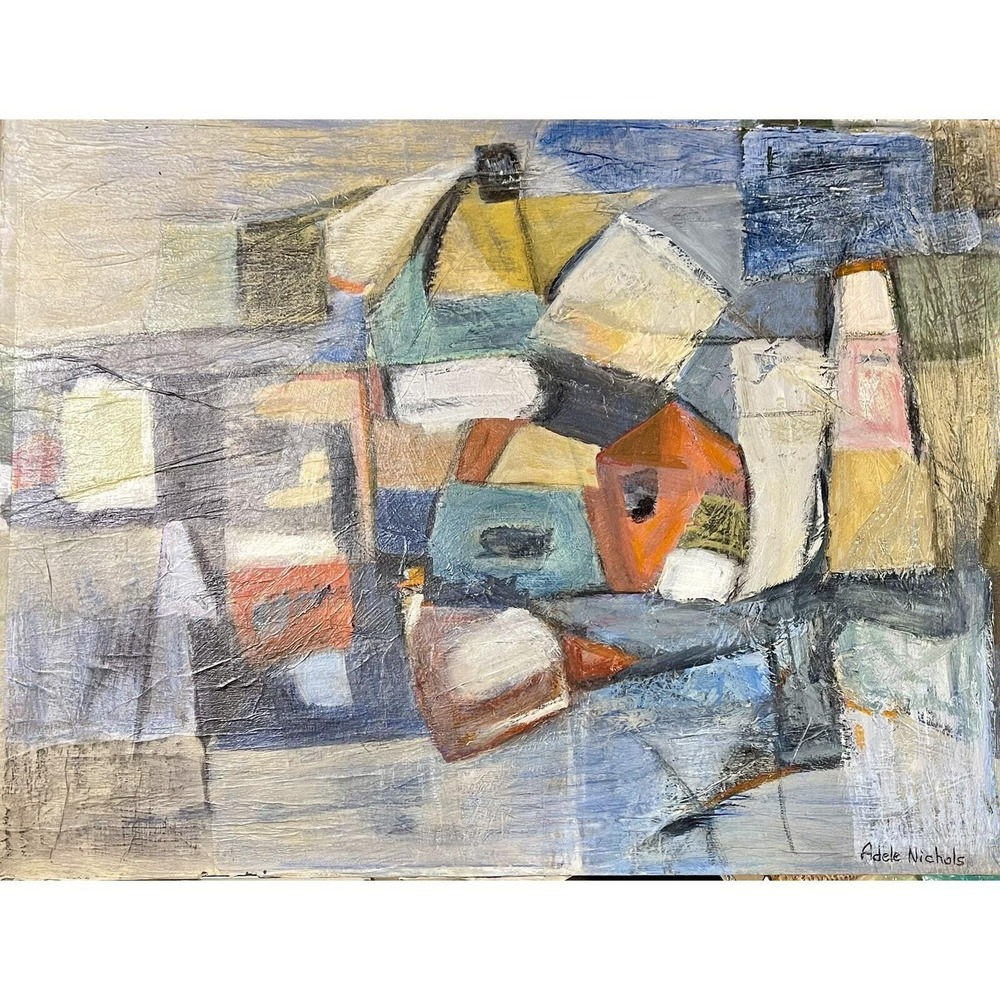 Adèle Nichols Painting "Seaside" Acrylic Collage 30" X 24.5"